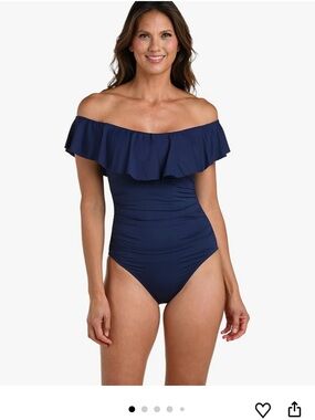 La Blanca Navy Off-the-Shoulder Ruffle One-Piece Swimsuit